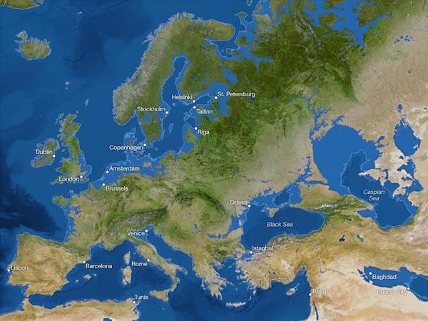 carte europe en fonction de la hausse des océans