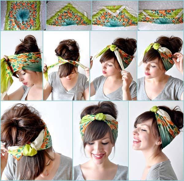 Une femme montre comment mettre un foulard sur ses cheveux en 11 photos