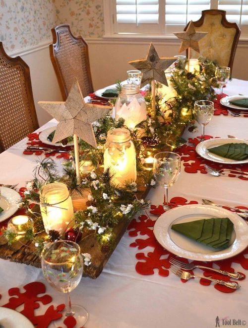 Table de noel avec une étoile en bois 