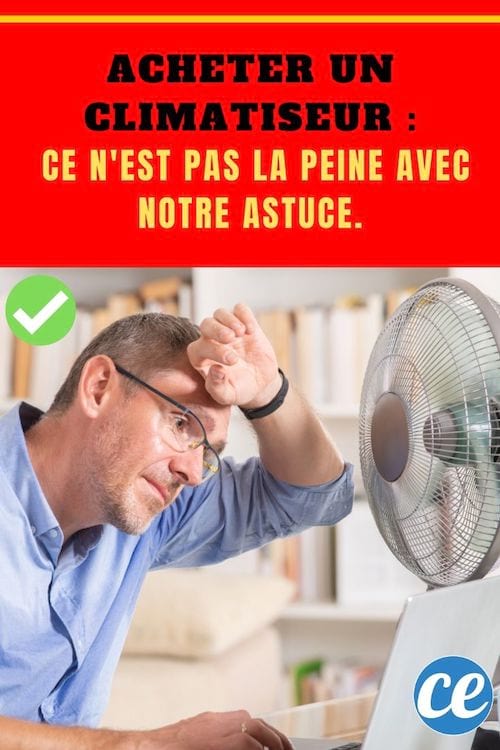 Homme vêtue d'une chemise bleu qui se rafraîchit avec un ventilateur