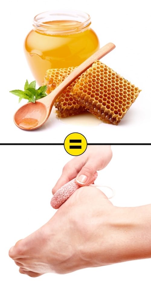 Miel + pierre ponce = un remède magique pour soigner les crevasses aux pieds.