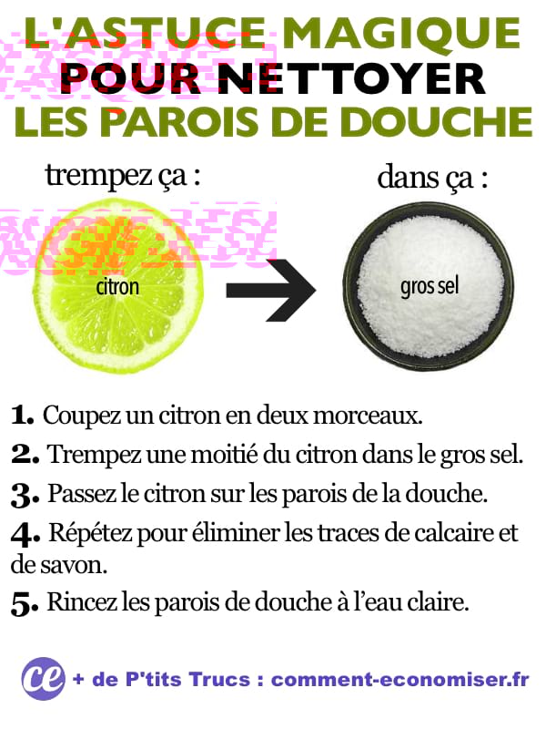 Citron + gros sel : l'astuce FACILE pour nettoyer les parois de douche en verre.