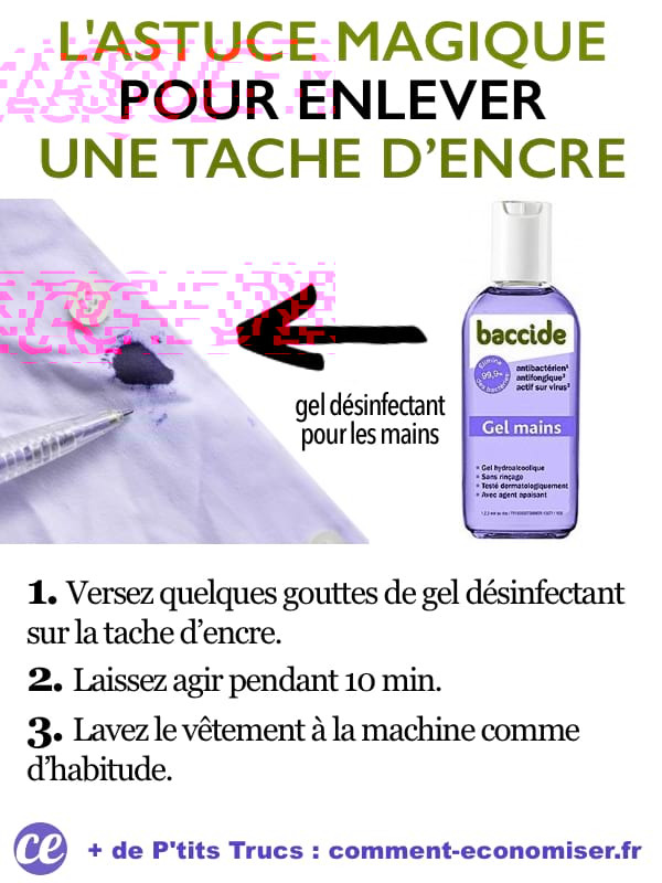 L'astuce magique pour enlever une tache d'encre sur un vêtement : le gel désinfectant pour les mains.