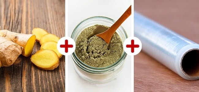 Gingembre et de l'argile verte et du film plastique pour enlever cellulite