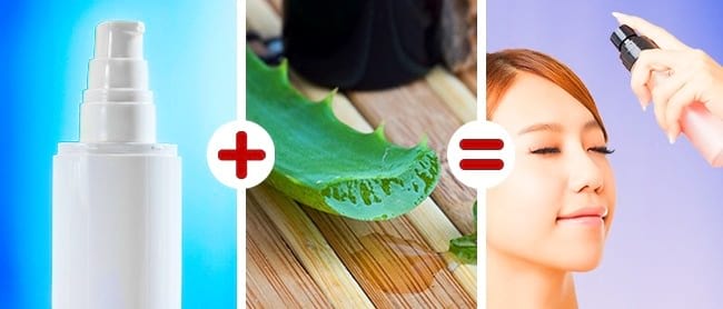 Un flacon, de l'aloe vera et de l'eau minérale pour avoir un teint frais