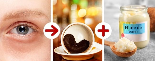 Marc de café et de l'huile de coco pour enlever les cernes sous les yeux