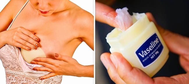 Une femme qui a la peau ferme sur la poitrine grâce à de la vaseline
