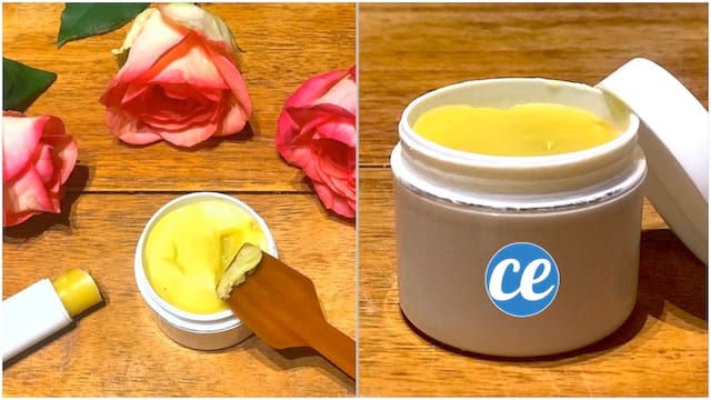 Pot de baume aux lèvres fait maison au miel, cire d'abeille et beurre de karité
