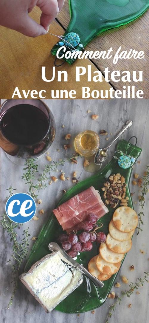 Bouteille de vin servant de plateau pour nourriture