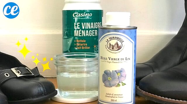 Chaussures en cuir noires qui brillent grâce au vinaigre blanc et l'huile de lin