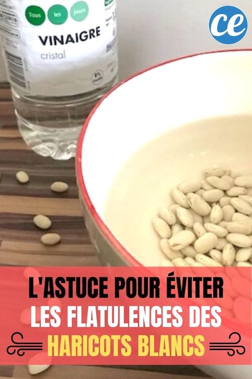 Bol avec des haricots blancs dans l'eau et du vinaigre blanc pour les rendre plus digestes
