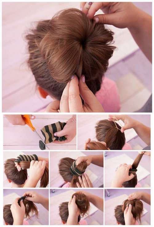 Chaussette qui sert de donut pour faire un chignon