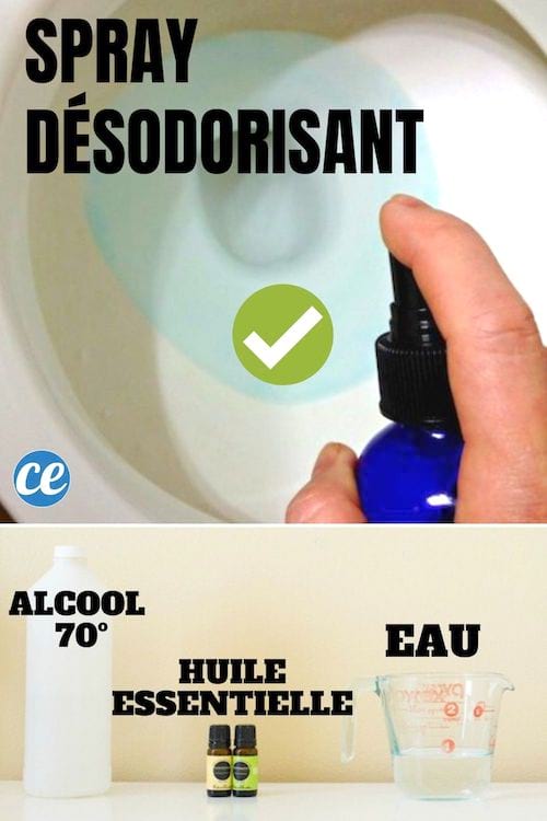 Une main qui utilise alcool, huile essentielle et eau en spray contre les mauvaises odeurs.