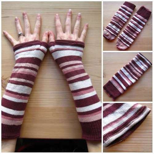 Mitaines faites avec des chaussettes découpées 