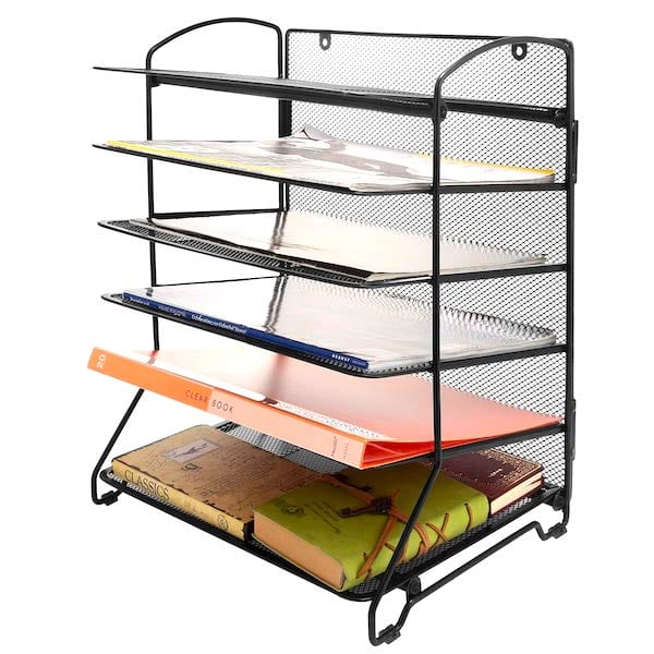 Corbeille à courrier en métal noir à 6 niveaux.