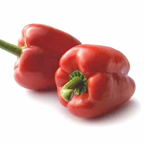 Des poivrons rouges sur fond blanc.