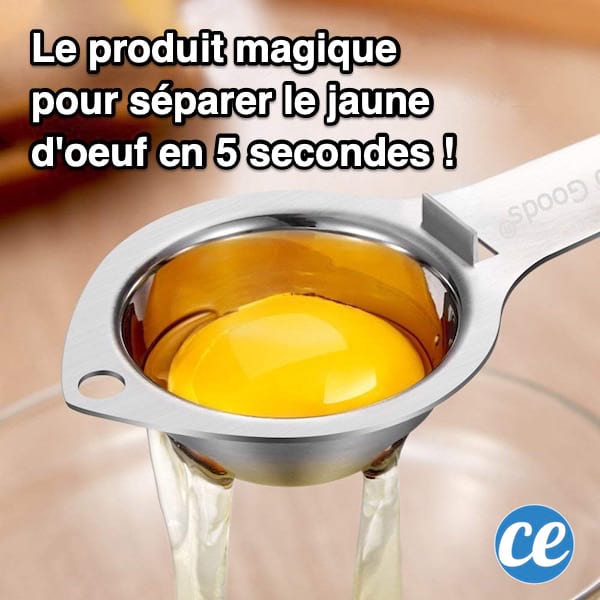 Un séparateur d'oeuf, un oeuf dans le séparateur avec le blanc séparé du reste au dessus d'un bol.