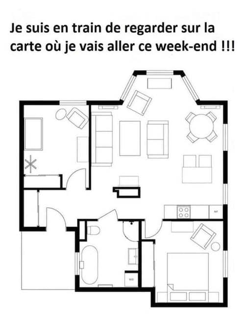 blague sur la carte de l'apparement pour partir en week-end pendant le confinement