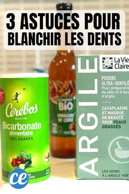 Du bicarbonate de soude, de l'argile et du vinaigre de cidre pour blanchir les dents