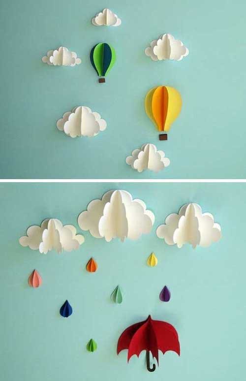 Hot air balloon and cloud decoration on a wall 