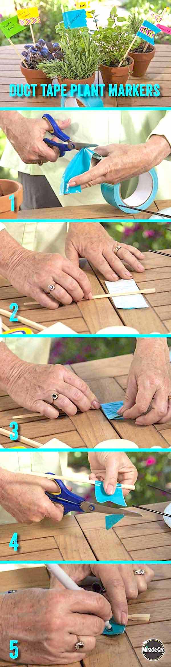 Du scotch sur un bout de bois pour faire des étiquettes de potager