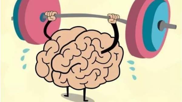 Dessin d'un cerveau qui fait des altères