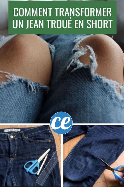 Un jean troué aux genoux transformés en short