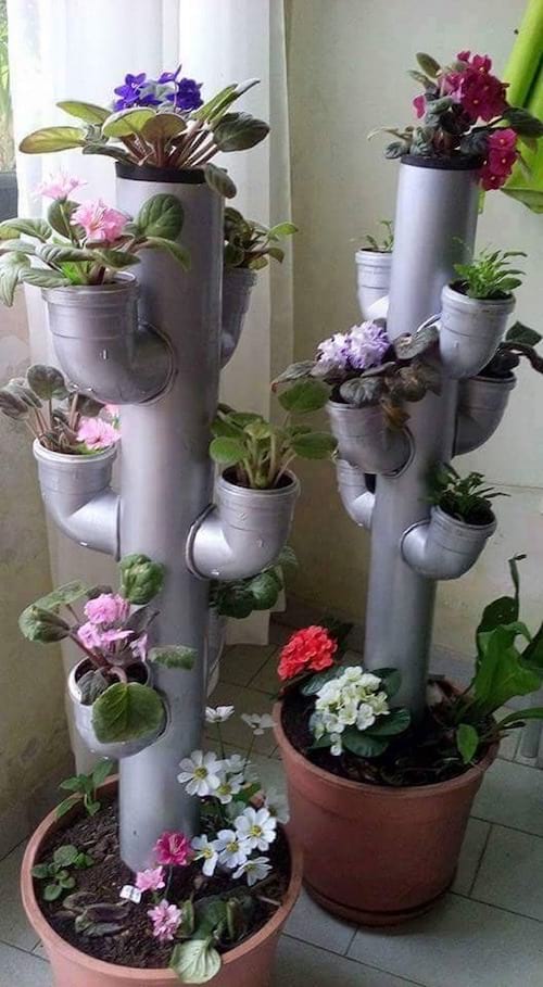 Tuyaux en PVC qui sert de pots de fleurs 