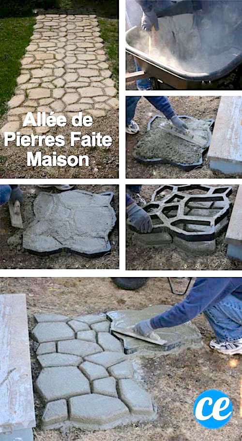 Une allée de pierres dans un jardin faite maison