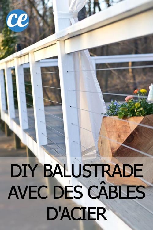 Une balustrade faite maison avec des câbles d'acier pour un style nautique