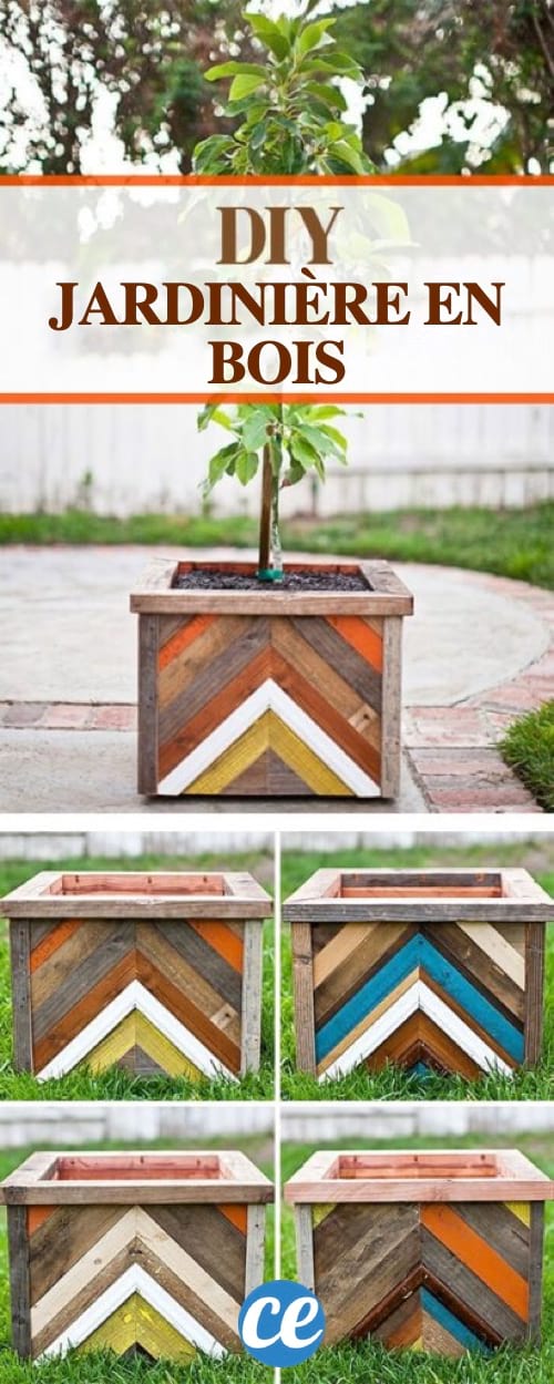Une jardinière en bois faite maison avec des chevrons