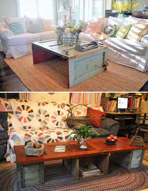 Porte transformée en table basse