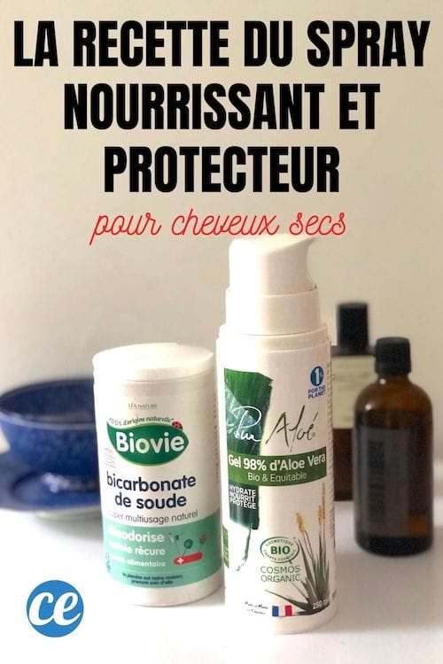 du bicarbonate, du gel d'aloe vera et de l'huile de jojoba pour faire un spray protecteur et nourrissant pour cheveux