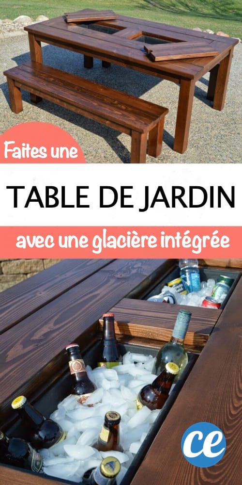 Une table de jardin faite maison avec des glacières intégrées