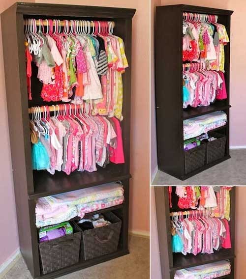 Ancienne bibliothèque transformée en dressing pour petite fille 