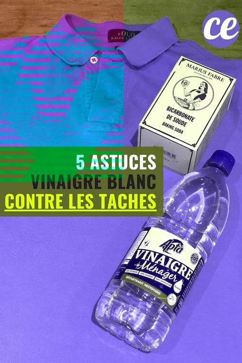 Un t-shirt bleu avec du vinaigre blanc et du bicarbonate pour enlever les taches