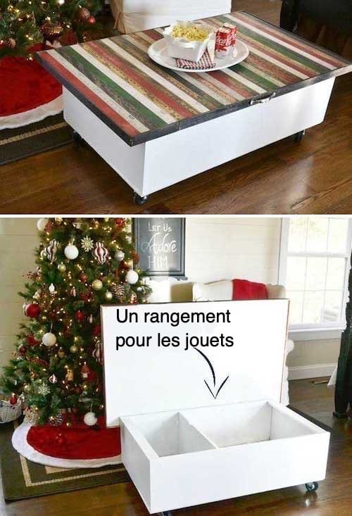 Ancienne bibliothèque transformée en table basse ouvrante 