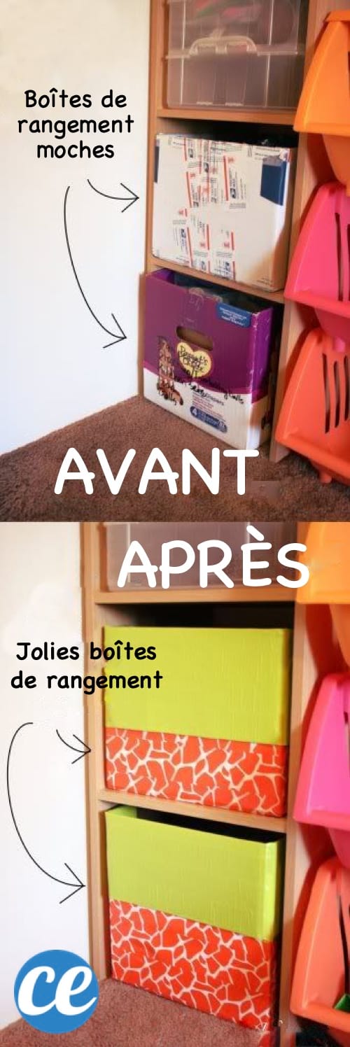 Des cartons transformées en boites de rangement décorées