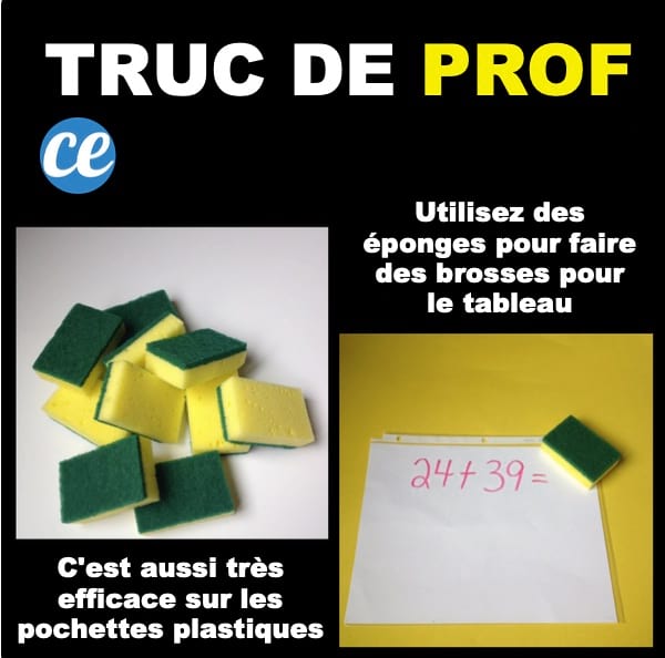 des éponges de cuisine pour faire des brosses pour effacer les tableaux