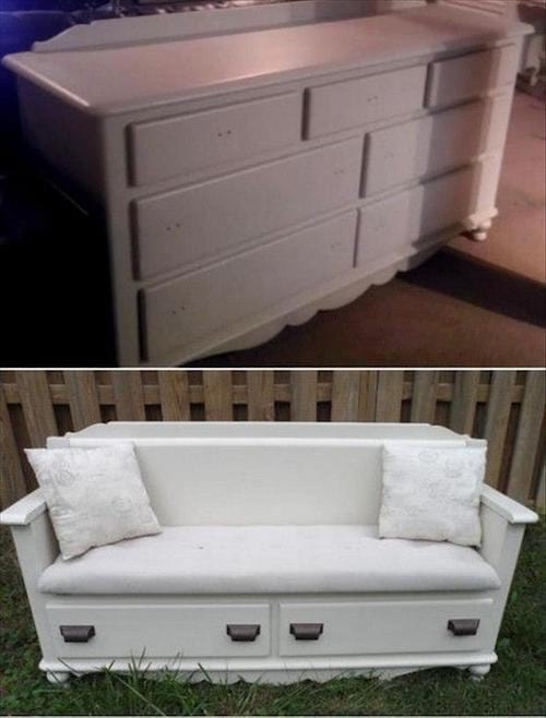 Commode blanche transform&eacute;e en canap&eacute; 