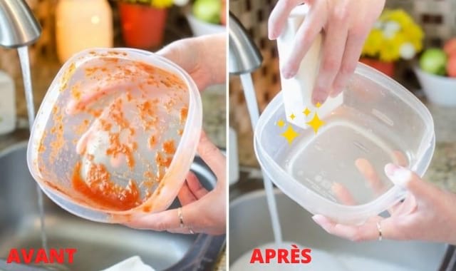 enelever tache de sauce tomate boite plastique