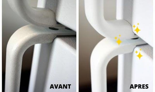 blanchir les poignées de frigo avec l'éponge magique