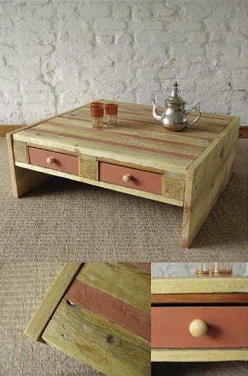 UNe table basse déco avec tiroirs fait en vieille palettes en bois