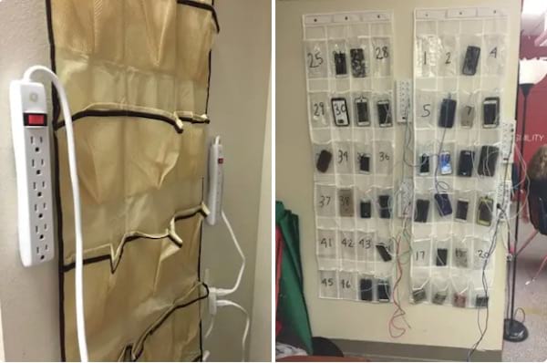 un range chaussures mural pour y mettre les téléphones portables