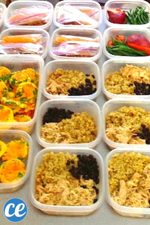 Des plats préparés dans des boites en plastique alimentaire pour tous les repas de la semaine