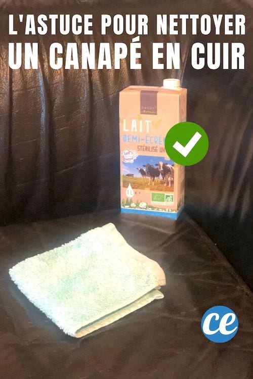 Une brique de lait sur un canapé en cuir noir pour le nettoyer