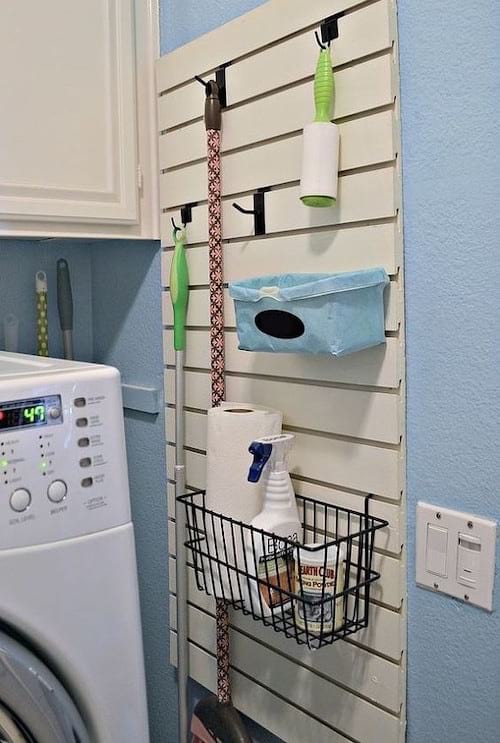 Wall organizer in laundry room 
