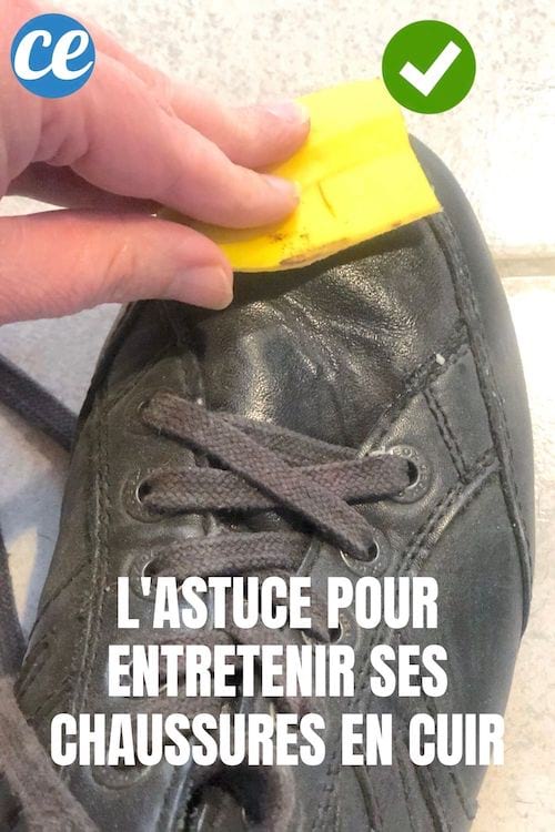 Un morceau de peau de banane passé sur une chaussure en cuir pour l'entretenir