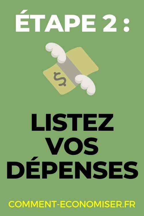 La deuxième étape du budget est de lister vos dépenses mensuelles.