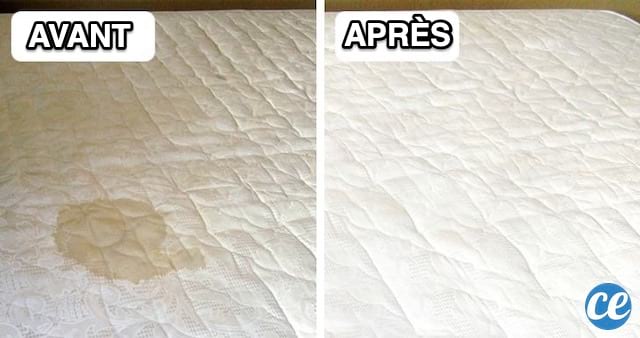 Un matelas taché à gauche et tout propre à droite